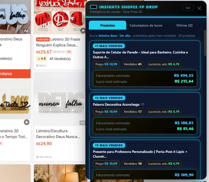 Ferramenta Insights FP Drop + Vitrine 3D
