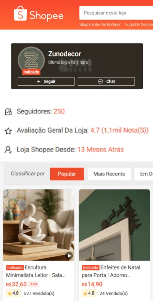 Loja Zunodecor na Shopee